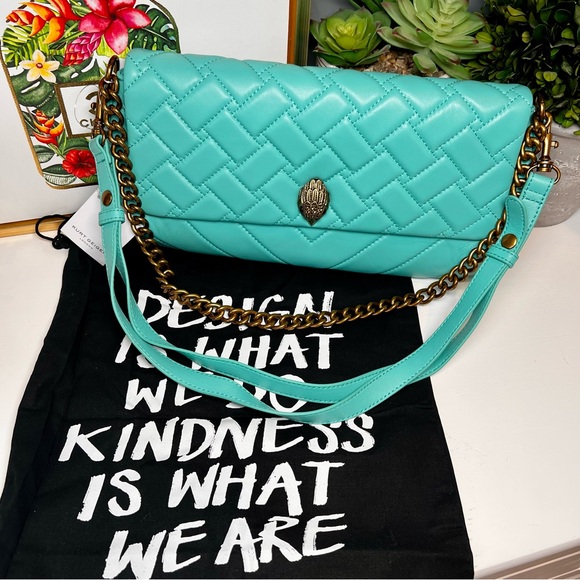 Kurt Geiger Long Kensington Quilted Leather Shoulder Bag Turquoise NWT - Picture 4 of 14
